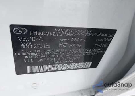 2020 Hyundai Sonata Se from USA, damaged, VIN 5NPEG4JA3LH053072